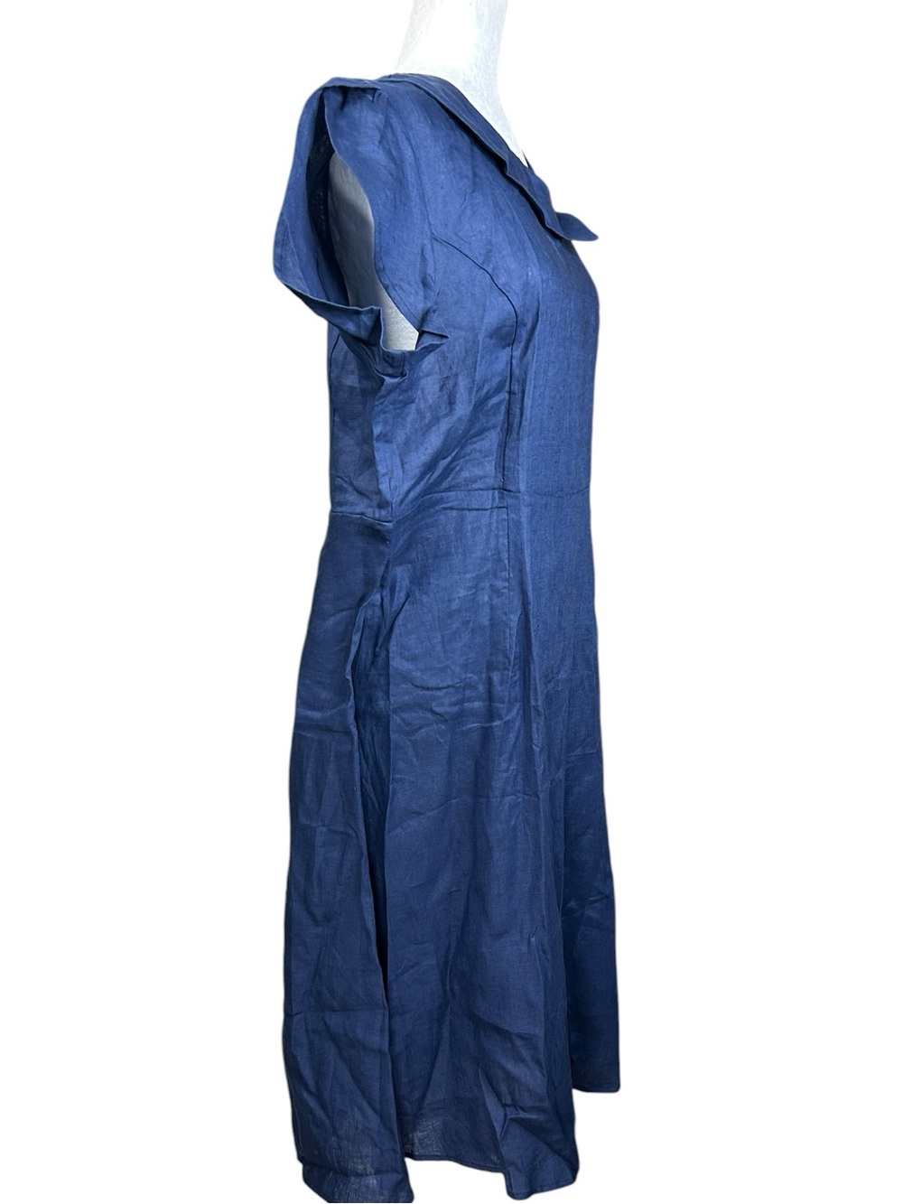 NEW Lintico Fiona Crescent Collar Flutter Sleeve Midi Dress XL Navy Lagenlook - Picture 3 of 16